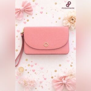 kate spade Pink Leather Wristlet Clutch with Gold Spade Detail